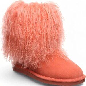Bearpaw Boo Raspberry Pink Shearling Wool Line Curly Lamb Fur Mongolian Boots 8